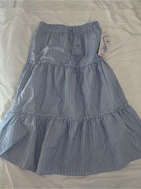 Celebrity Pink Light Blue & White Striped Tiered Maxi Skirt